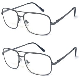 V.W.E. 2 Pairs Metal Frame Aviator No Line Progressive Clear Lens Spring Hinge Reading Glasses (Gunmetal, 1.75)