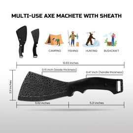 Leopcito 11 Inch Hatchet with Sheath, Small Compact Machete Axes, Fixed Blade Full Tang Camping Tactical Knife for Woodworking, Garden Machete Axe with Sheath for Bushcraft Yards Bushes Wood, A2BK