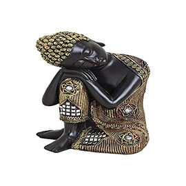 Black and Gold Buddha Figure 17 cm as a Decorative Item for Home and Garden Weatherproof Meditating Buddha Statue Modern Decorative Sculpture as a Home Accessory Idea for Asia Fans