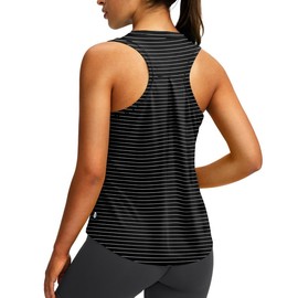 Women's Workout Tops Racerback Athletic Tank Tops Sleeveless Loose Fit Yoga Running Gym Shirts for Women(White Stripe,M)
