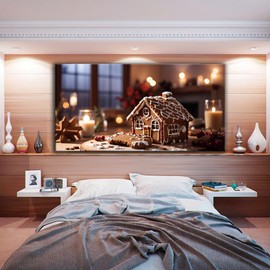 BANHUA1 Christmas Wall Decoration Canvas Wall Art Christmas Gingerbread and Gingerbread House Print on Canvas for Wall Decor (48"x24" 120x60 cm)