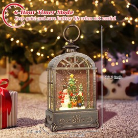 LSISOVO Christmas Snow Globe Lantern,with 6 Hour Timer,3 AA Battery Operated & USB Powered Swirling Singing Water Glittering Lantern, Christmas Decorations,Christmas Snowman&Child