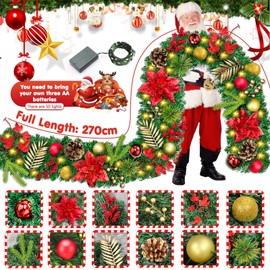 JEDWKFA 2.7 m Christmas Garland, Fir Garland with Lighting, Christmas Garland with Lighting, Christmas Garland, LED Fir Garland, for Stairs, Fireplace, Front Door, Patio and Gardens