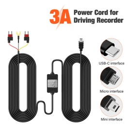 Universal Dash Cam Hardwire Kit Mini/Micro/USB C Hard Wire Cable Adapter for Car DVR Vedio - Power Cord Set - Mini