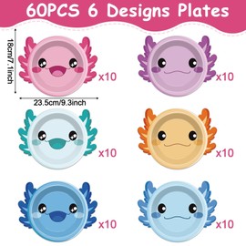 60Pcs Axolotl Shaped Birthday Party Decorations Reptile Animals 7 Inch Dessert Plates Tableware Cartoon Axolotl Dinner Paper Plates Dinnerware for Kids Boys Girls Party Baby Shower Supplies Favors