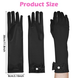 Quilax Black Princess Gloves, Girl Long White Gloves, Black Glove Women Formal for Birthday, Wedding, Costume Party