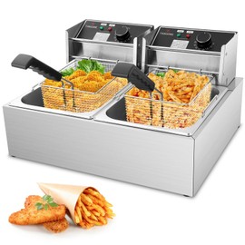 Commercial Deep Fryer - 3400W Electric Deep Fryers with 2x6.35QT Baskets 0.8mm Thickened Stainless Steel Countertop Oil Fryer 20.7QT Large Capacity with Temperature Limiter (12L)