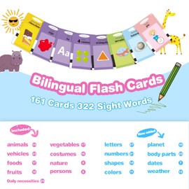 TimingSXD Spanish Flash Cards for Kids,Bilingual Flash Cards for Toddler/Beginning - ABC,Numbers,Colors,Shapes,Español/English Talking for Preschool,Kindergarten,Ages 2+