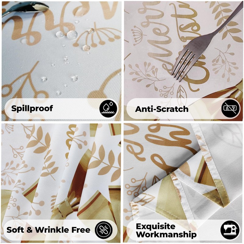 WedDecor Christmas Table Cloth Rectangle Polyester Tablecloth with Merry Christmas