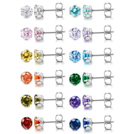 Jstyle 8 Pair Set, Women's Earrings, Stud Earrings, Eight Colors, CZ Zirconia, Popular Earrings, Stainless Steel, Alloy Steel Silver Stainless Steel Cubic Zirconia, Cubic Zirconia