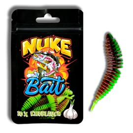 Nuke Bait - Forellen/Barschköder - Twister mit Aroma - 5 STK. - Das Original - Barsch Köder, Gummiköder mit Lockstoff, Angelköder, Raubfisch (Knoblauch, Braun/Grün, 4cm)