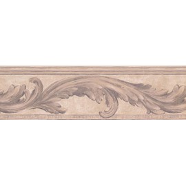 CONCORD WALLCOVERINGS ™ Wallpaper Border Damask Pattern Floral Ornaments for Cottage Bedroom Living Room, Beige, 15 ft by 7 in SF78335