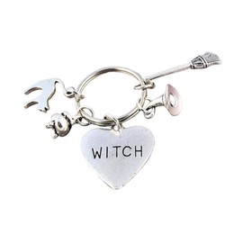 SaiDian 1 Pcs Gothic Witch Keychain Broomstick Charm Pendant Key Ring Purse Bag Hanging Keychain for Women Men Gift