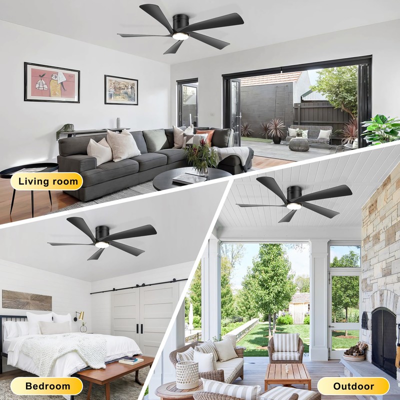 Ohniyou 52” Low Profile Ceiling Fan with Lights, Remote &