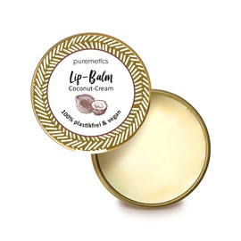puremetics Zero Waste Lip Balm "Coconut Cream" (10 g) 100% Vegan & Plastic-Free Lip Care Without Plastic Reusable Tinplate Jar