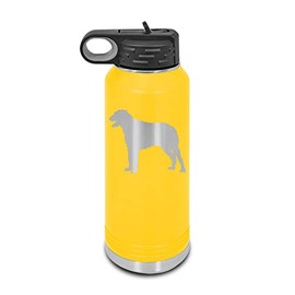Irish Wolfhound Laser Engraved Water Bottle Customizable Polar Camel Stainless Steel with Straw - Dog Canine pet Yellow 32 oz