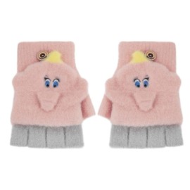Moonlove Kids Winter Gloves Unisex Baby Warm Flap Cover Fingerless Cute Cartoon Animals Mittens Girls Boys Convertible Flip Top Soft Thick Thermal Knit Half-finger Gloves