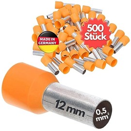 Kalitec AE0512OR Insulated Wire End Ferrules 0.5 mm² 12 mm Long Orange I Made in Germany I Industrial Quality Pack of 500