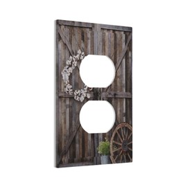 Rustic Barn Door Country Western Farmhouse Outlet Covers Wall Plate Decorative 1 Gang Duplex Light Switch Covers Electrical Receptacle Faceplate for Bathroom Home Living Room Decor