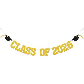 Class of 2026 Banner - 2026 Graduation Decorations, 2026 Senior High School College Graduation Party Decorations Gold Glitter (Pre-Assembly)