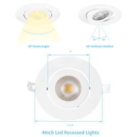 4 Inch Led Recessed Lights Ultra-Thin Adjustable Eyeball Gimbal LED Recessed Lighting with Junction Box 9 Watts 750Lm Dimmable Ceiling Light ETL Listed (3000k/4000k/5000k Option 12Pack)
