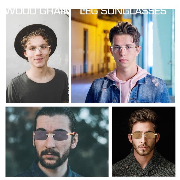 Piscm Rimless Rectangle Ladies Sunglasses Ocean Visor Small Square Sunglasses