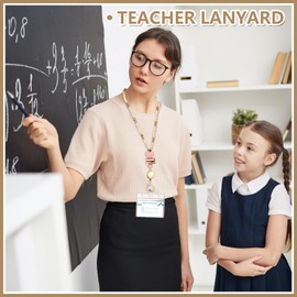 YAVVOZH Teacher Lanyard with Id Holder, Retractable Lanyards for Id Badges Keys, Cute Natural Wooden Beaded Lanyard for Women