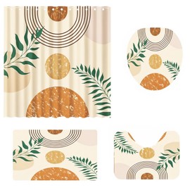 Mid Century Shower Curtain Kit Bathroom Curtains Shower Set Versatile Thickened Bohemian Style Bathroom Set Non-Slip Shower Curtain Set with Rugs for Home (Style 1)