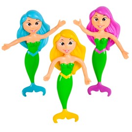Zugar Land Bendable Mermaids (4") Flexible Rubber Mermaids. Great for Party Favor, Stress Relief Fidget Toy Goody Bag Pinata Fillers Trick or Treat for Kids and Adults (Mermaids, 6, Pack)