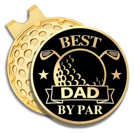 GEYGIE Best Dad by Par Black Gold Golf Ball Marker with Magnetic Hat Clip, Golf Accessories for Men, Golf Gift for Dad from Son Daughter, Retirement Birthday for Dad Golf Fan(D)
