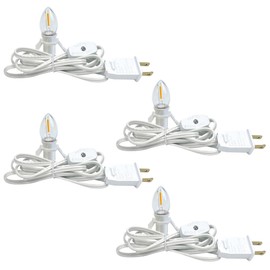 4 Pack Lights Accessory Cord with 4 C7 Led Light Bulb, Clip-in Lamp Cord Replacement, Candelabra-Base E12 Socket White Cord with On/Off Switch Pluggs for Holiday Decorations