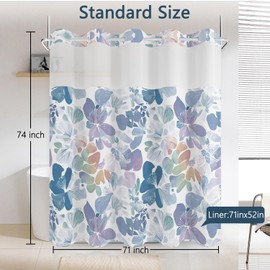 NAEMBCU Boho Floral No Hook Shower Curtain with Snap in Liner Set 71x74in
