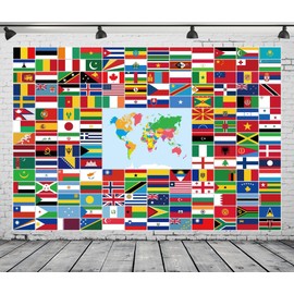 CORFOTO Fabric 5x3ft World Flags Backdrop International Country Flags Background Flags of The World Backdrop for School Classroom Holidays Around The World Celebrate Diversity Party Decorations