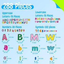 288 PCS Alphabet Combo Set, Large Size Letters Uppercase/Lowercase Letters, Numbers & Punctuation, Accents Cutouts for Classroom Home School Room Chalkboard Bulletin Board