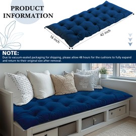 Drydiet Bench Cushion for Indoor Furniture 42x16 in Velvet Thicken Indoor Window Seat Cushion, Soft Piano Sofa, Entryway Storage, Bay Window Tufted Patio Porch Swing Bench Pad Memory Foam(Royal Blue)