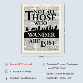 LOTR Wall Decor, Home Office Decor, Gift for Tolkien Book Fans, Dictionary Page Art, Inspirational Quote "Not All Those Who Wander Are Lost", Fantasy Movie Quote, UNFRAMED Print
