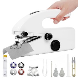 VxoDhuuo Handheld Sewing Machine, Mini Sewing Machine, Dual Electric Power Mode, Easy to Use, Portable Sewing Machines Kits for Beginners, Easy Sewing of Clothes and Fabrics, Suitable for DIY (White)