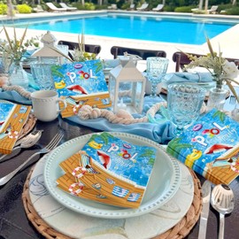 24 Pieces Summer Pool Beach Party Decorations Hawaiian Napkins Party Accessories for Summer Hawaii Beach Surfing Birthday Baby Shower Decorations