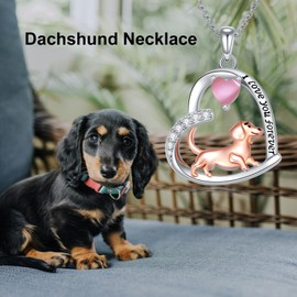 MEIDERBO Dachshund Necklace 925 Sterling Silver Dog Pendant Cat Eye Dachshund Jewelry Gifts for Women