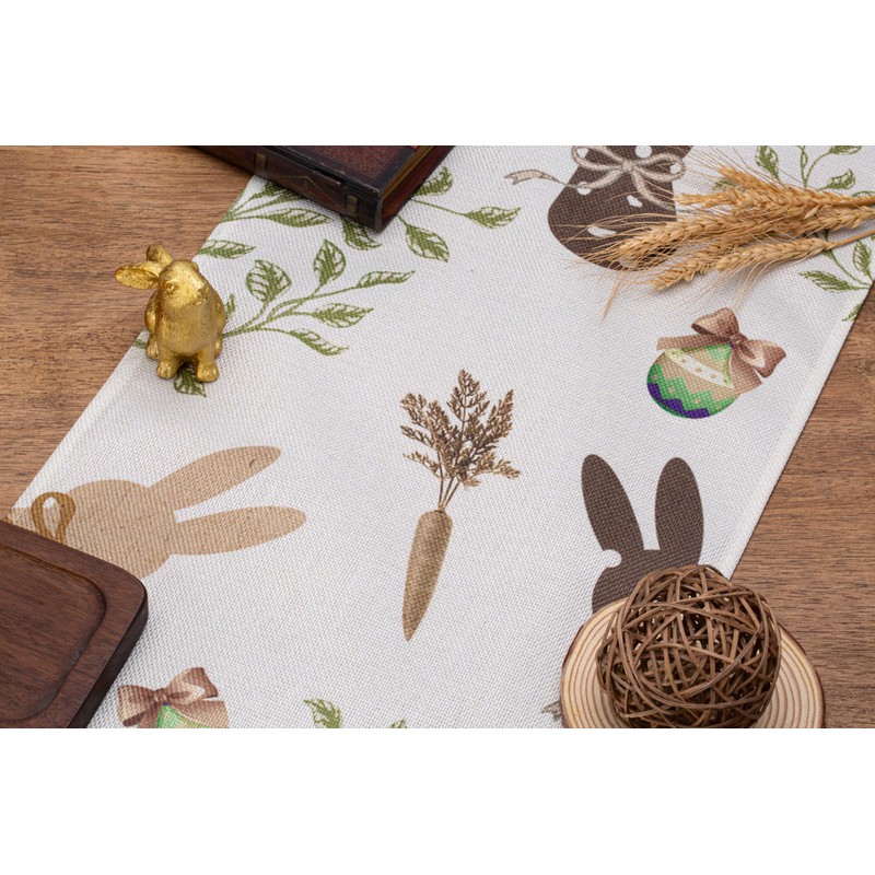 QINJIEJIE Table Runner Easter Linen Easter Rabbit Easter Egg Washable