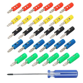 KINYOOO4mm Banana Plugs, Speaker Banana Connectors, for AV Receivers, Amplifiers, Surround Sound, Banana Wall Plates, Corrosion-Resistant (6 Red, 6 Green, 6 Blue, 6 Yellow,6 Black+Screwdriver)