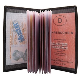 myledershop Genuine Leather ID Card Holder with 13 Compartments in Calf or Buffalo Leather MJ-Design-Germany, Buffalo Black