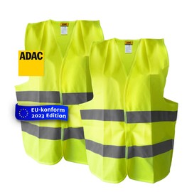 OK Cars - Safety Vests Car Double Pack in Yellow - Car Accessories for Interior ADAC Safety Vest Set of 2 Accident Vest - Car Life Jacket One Size for Adults - Safety Vest EN ISO 20471