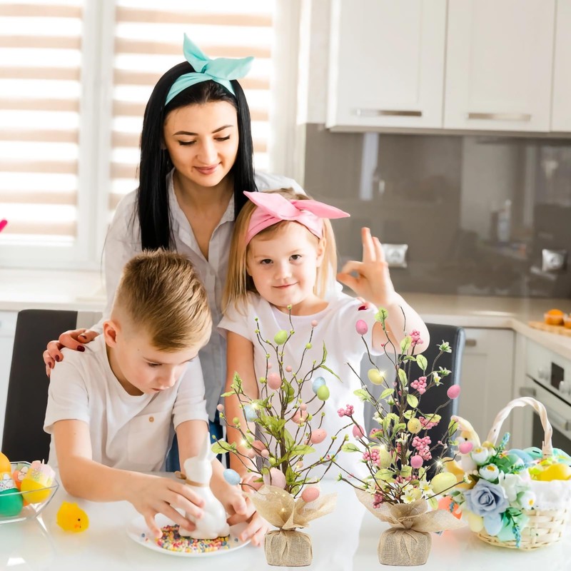 2PCS Easter Egg Tree Easter Decorations 18 Inch Lighted Easter