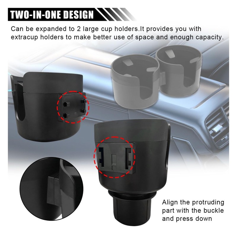 Car Double Cup Holder Extender, 2-in-1 Car Cup Holder Adapter