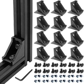 12 Sets Black 20S T Slot Aluminum Extrusion Profile Connector Set,12 pcs Corner Brackets,with 24 pcs T Sliding Nuts and Hex Screw Bolt for 2020 Aluminum Extrusion Profile Accessories