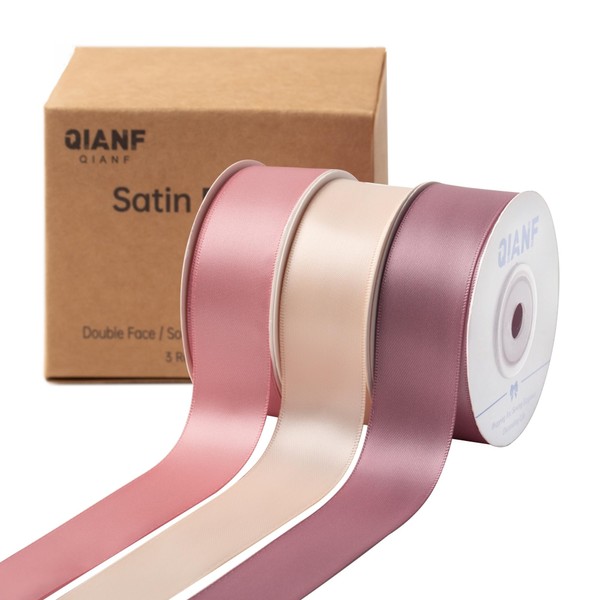 QIANF Dusty Rose Double Face Satin Ribbon 1 Inch x
