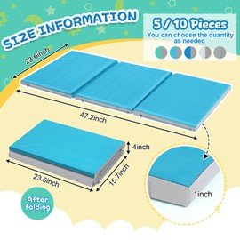 Wesiti 5 Pcs Folding Kids Nap Mats for Preschool Daycare, 3 Section Folding Rest Mats Sleeping for Kids Toddler Nap 1 Inch Thick, Kindergarten School Classroom Supplies (Fresh)