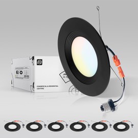 ASD Retrofit LED Recessed Lighting 5/6 Inch | 12W 1009Lm Wet Rated Dimmable Ceiling LED Downlights | 2700K-5000K Adjustable CRI90 Black LED Room Recessed Light Fixtures | LED Can Lights 6 Pack