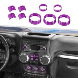 Jimen Fit for Jeep Wrangler JK JKU 2012-2018, 9PCS Center Console AC Air Conditioner Control Knob Trim & Radio Volume Knob Ring & Window Switch Button Cover (Purple)
